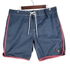 Quiksilver Board Shorts Men's 34 Navy Blue Red Trim MADE USA Vintage Swim Trunks